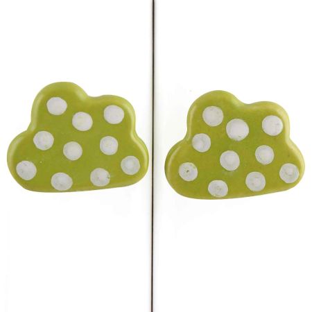 Lime White Dot Cloud Ceramic Cabinet Knob